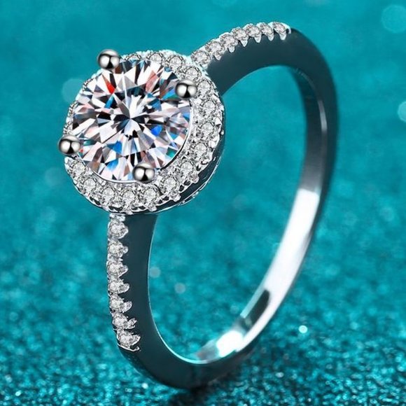 Jewelry - Certified 2ct. t.w. Diamond Moissanite Halo Ring NEW
